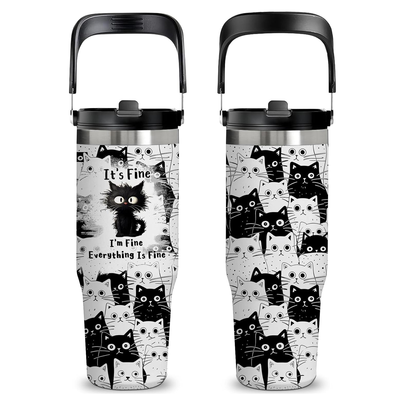 Taza de Gato 30oz Xiiai Aislada a Prueba de Fugas para Viaje