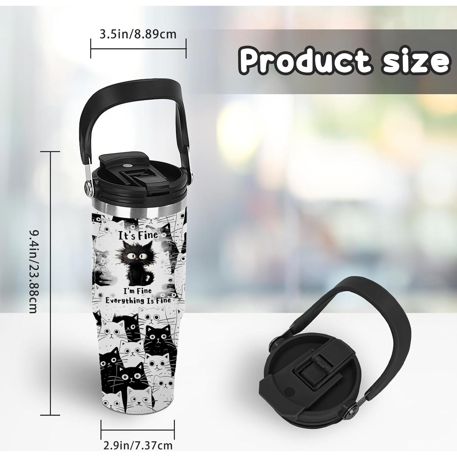 Taza de Gato 30oz Xiiai Aislada a Prueba de Fugas para Viaje