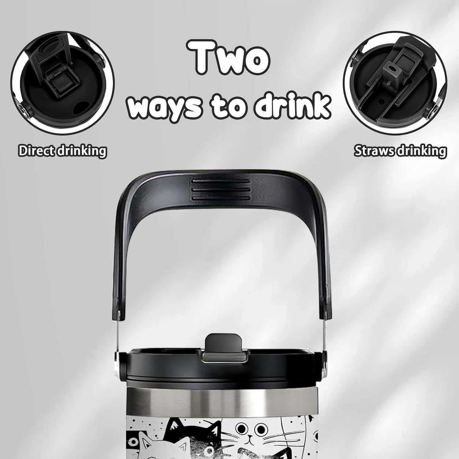 Taza de Gato 30oz Xiiai Aislada a Prueba de Fugas para Viaje