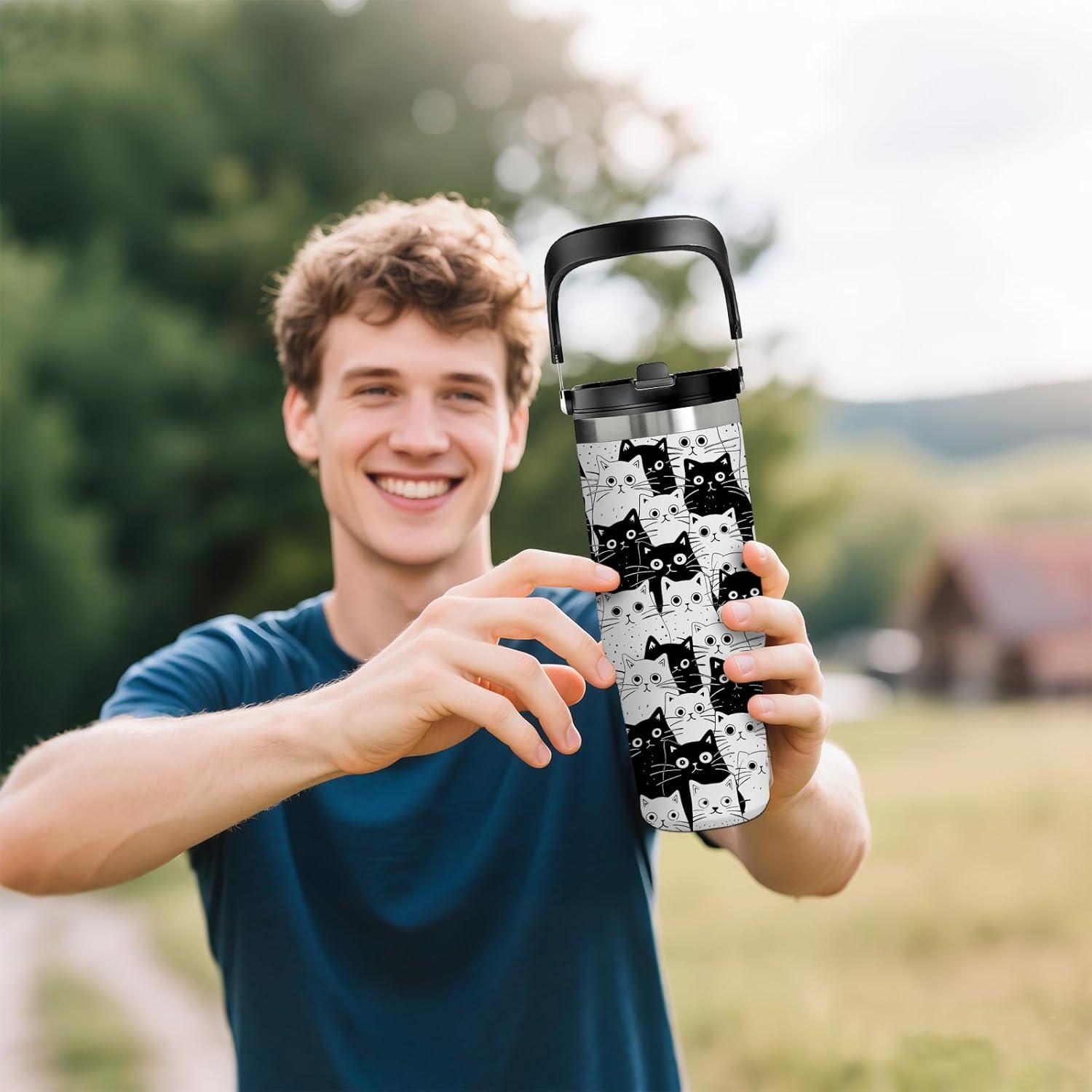 Taza de Gato 30oz Xiiai Aislada a Prueba de Fugas para Viaje