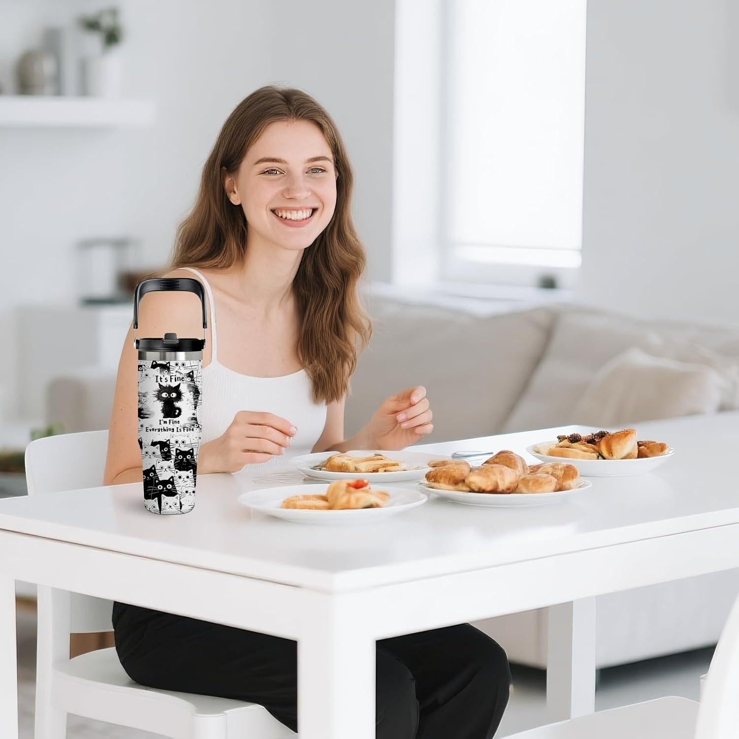 Taza de Gato 30oz Xiiai Aislada a Prueba de Fugas para Viaje