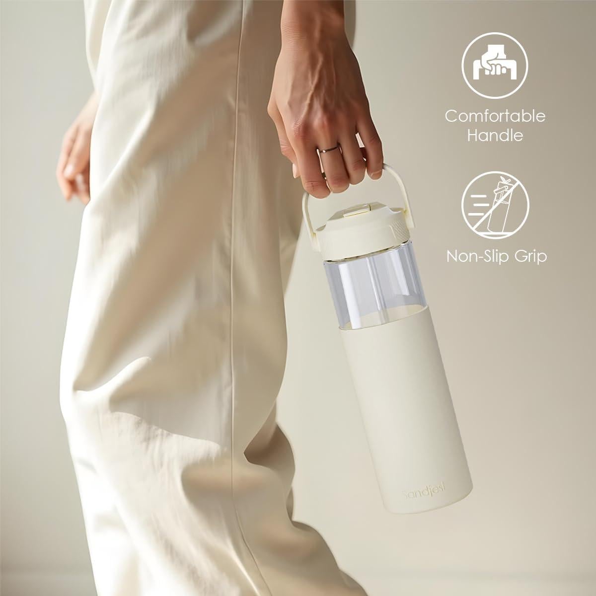 Botella de Agua de Vidrio SANDJEST 591ml con Manga de Silicona