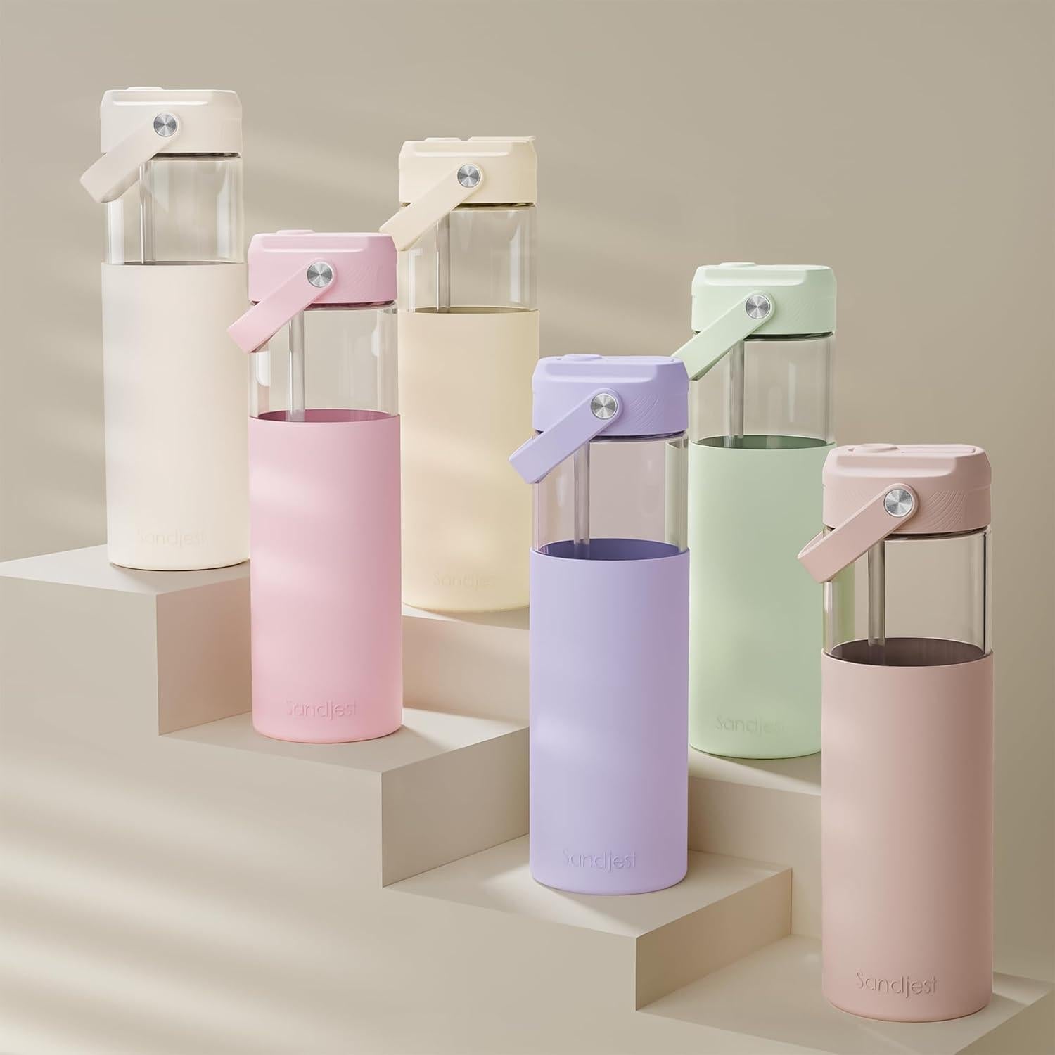 Botella de Agua de Vidrio SANDJEST 591ml con Manga de Silicona