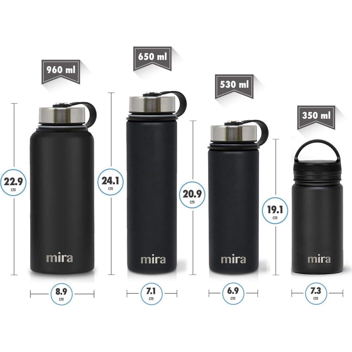 Botella de Agua Aislada MIRA 946 ml Acero Inoxidable Negro