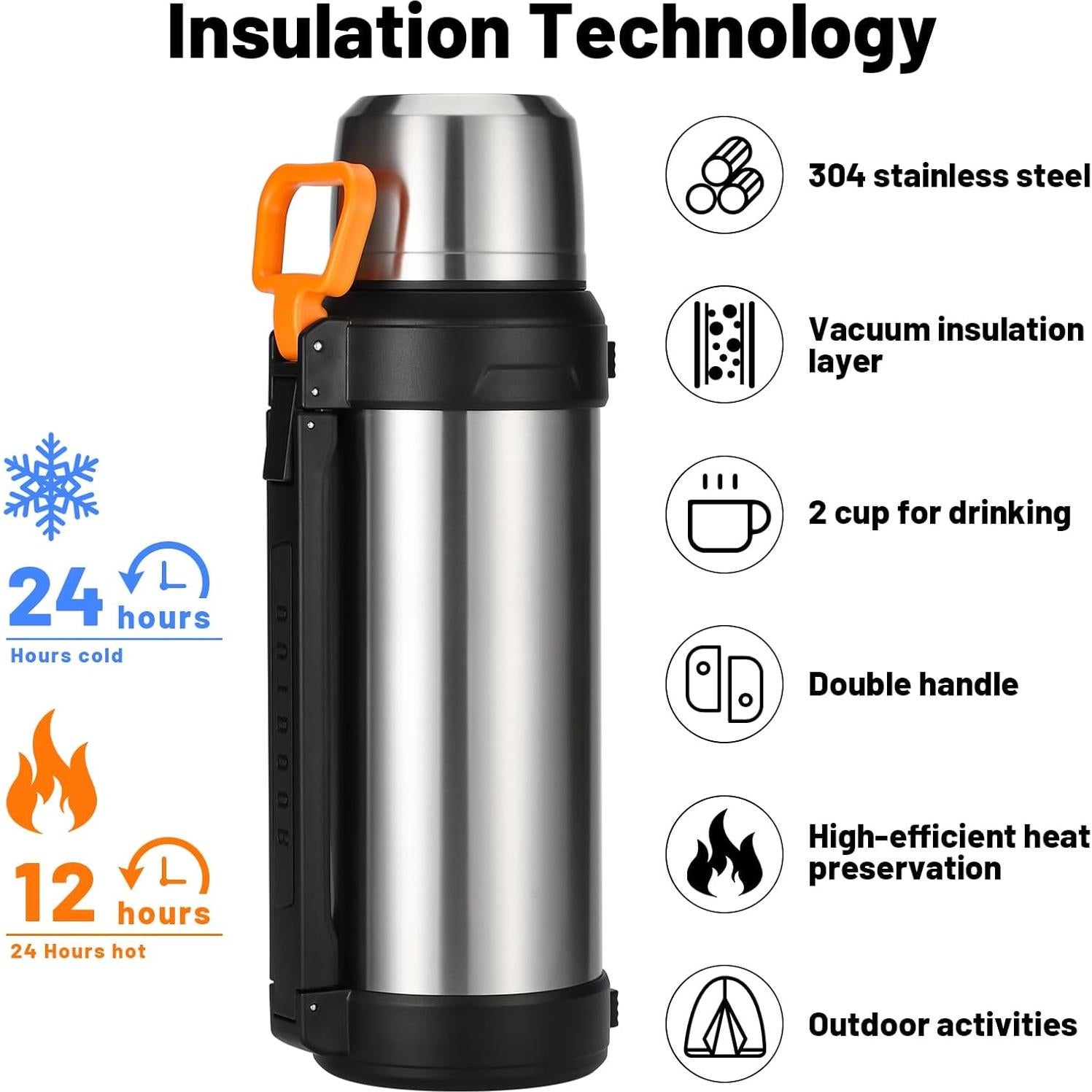 Termo Grande MUCR 2500ml Acero Inoxidable Aislado Plata