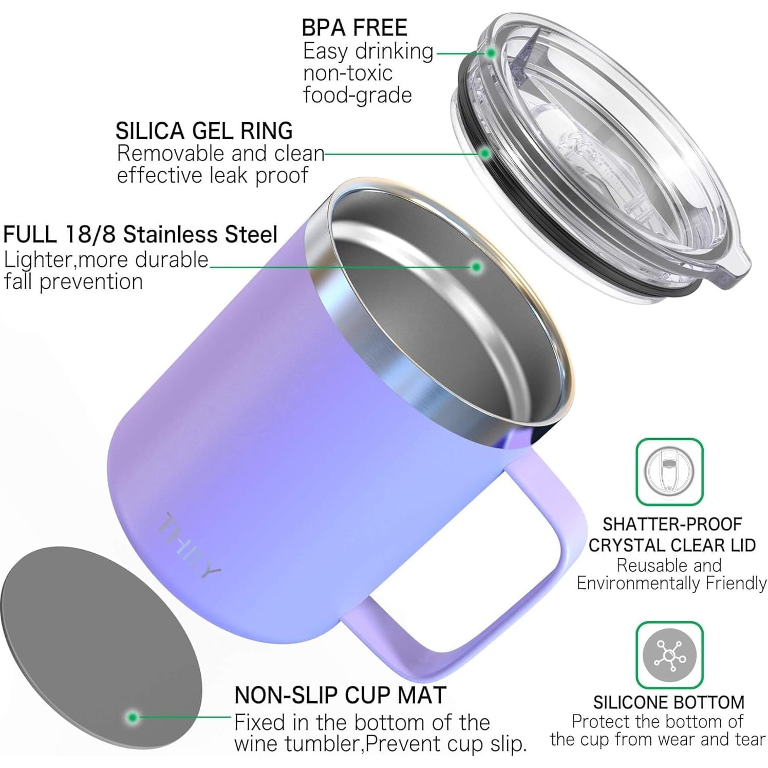 Taza de Café Aislada THILY 12 oz Acero Inoxidable Lavanda