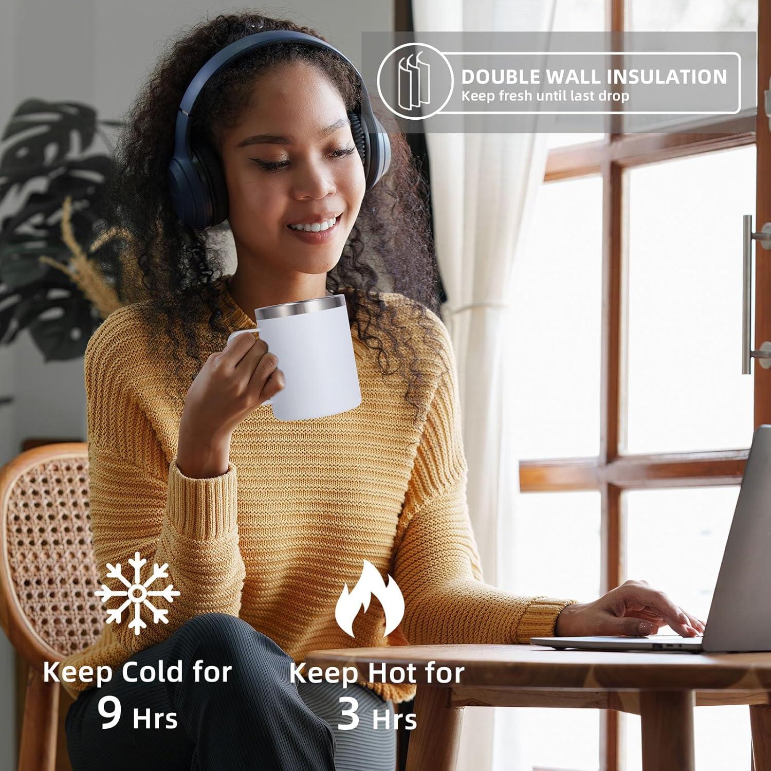 Taza de Café Aislada Volhoply 340ml a Prueba de Fugas con Tapa