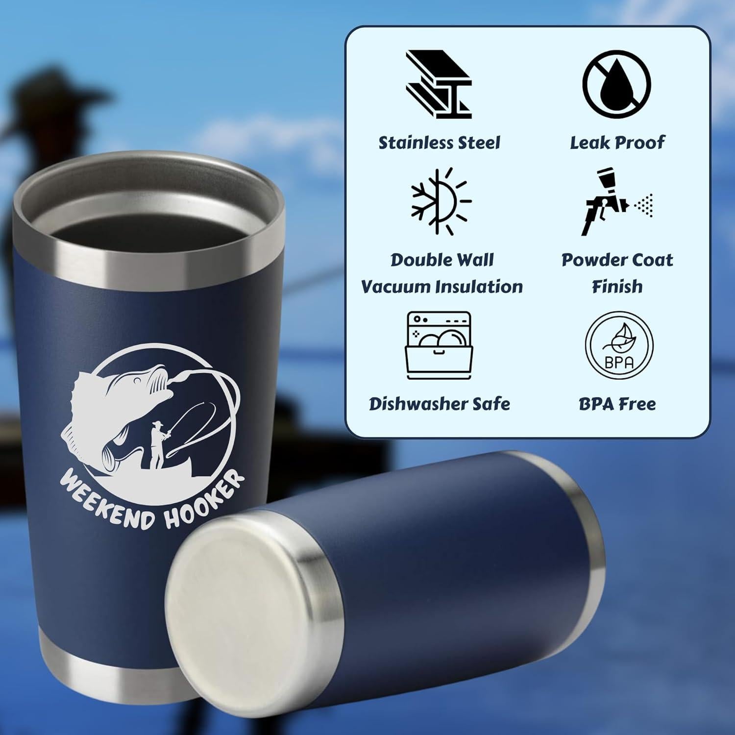 Vaso de Acero Inoxidable Aislado 20oz HahaHome para Pescadores