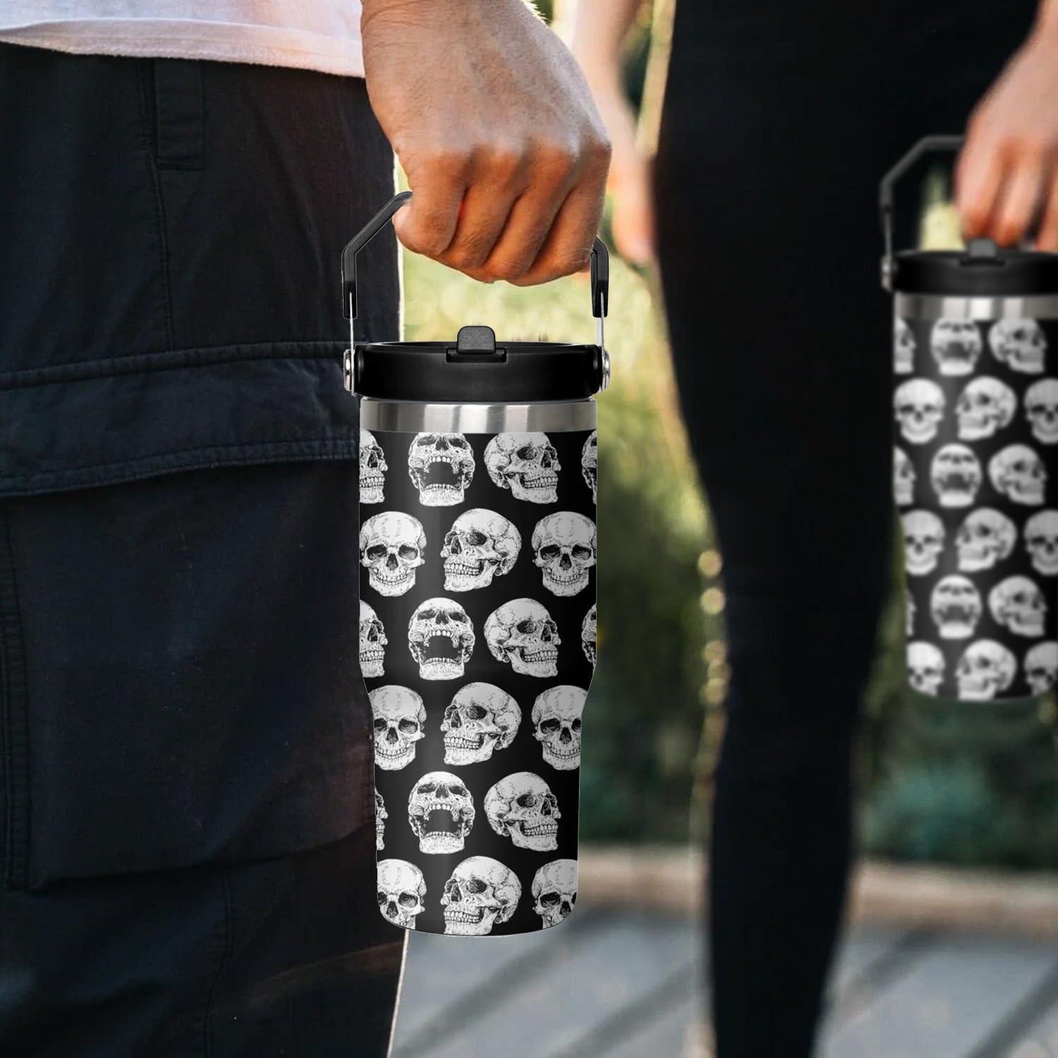 Vaso Calavera 30 oz con Tapa y Popote qwpmvhsak