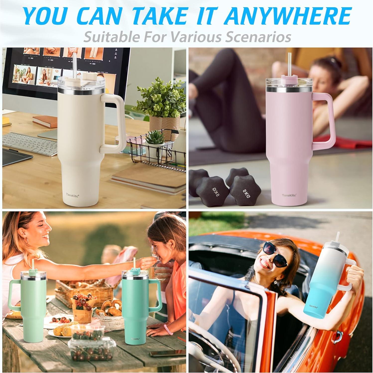 Vaso Aislado TaroKitc 40 oz Lavanda con Asa y Popote