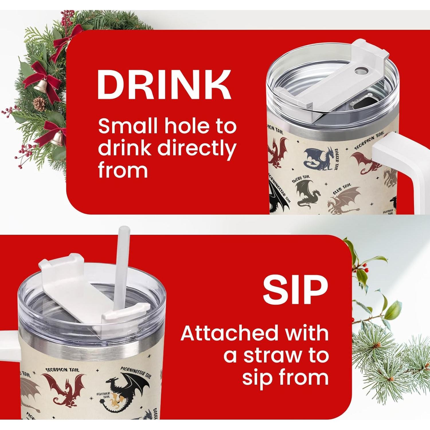 Taza Aislada 34HD 40oz con Tapa y Popote para Amantes de Libros