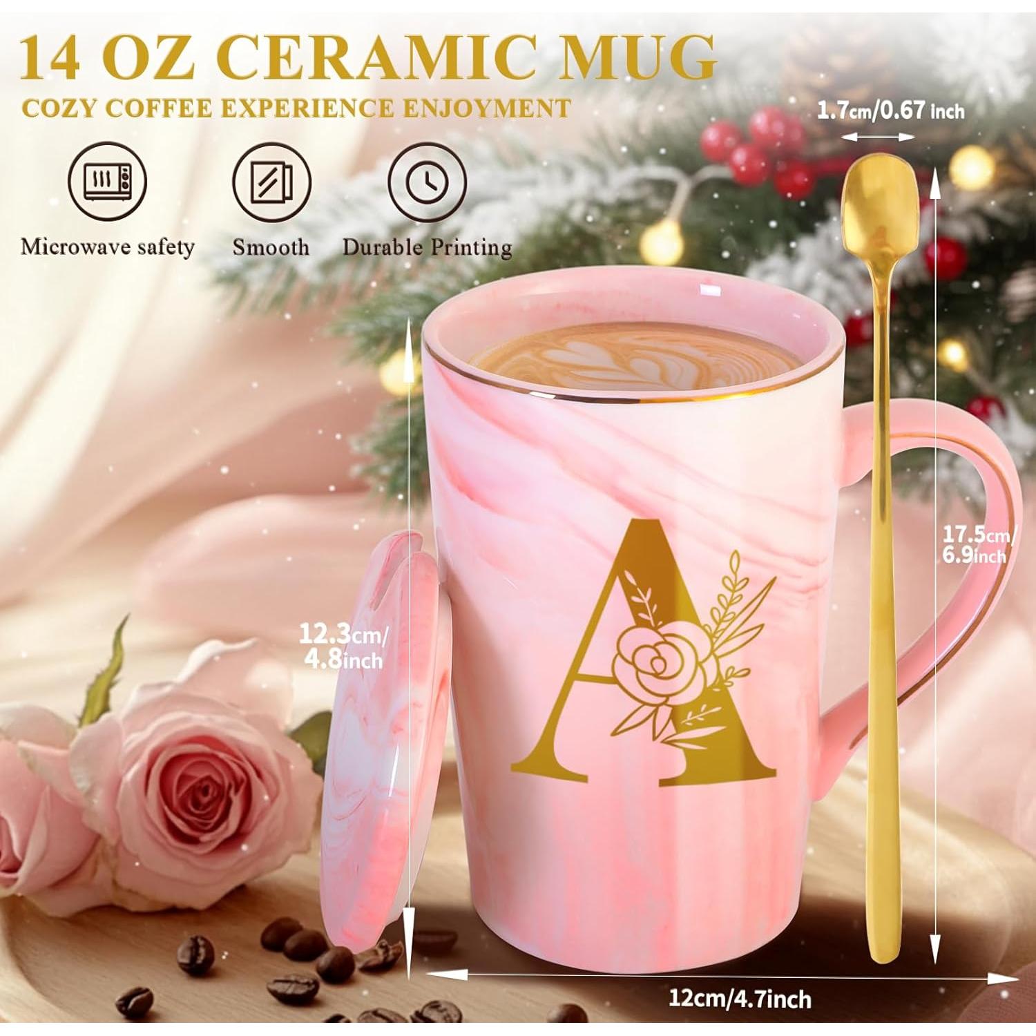 Taza de Cerámica Personalizada Rosa 14 oz MNZZ Letra A