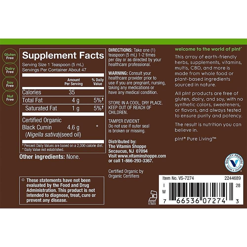 Aceite de Semilla Negra Orgánico plnt 236.6 ml Prensado en Frío