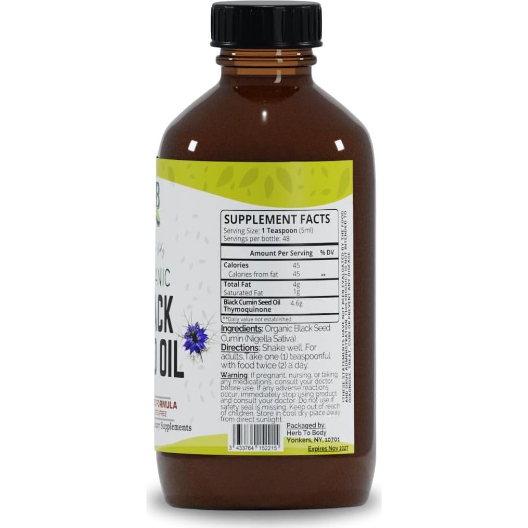 Aceite de Semilla Negra Orgánico Herb To Body 226g Prensado en Frío