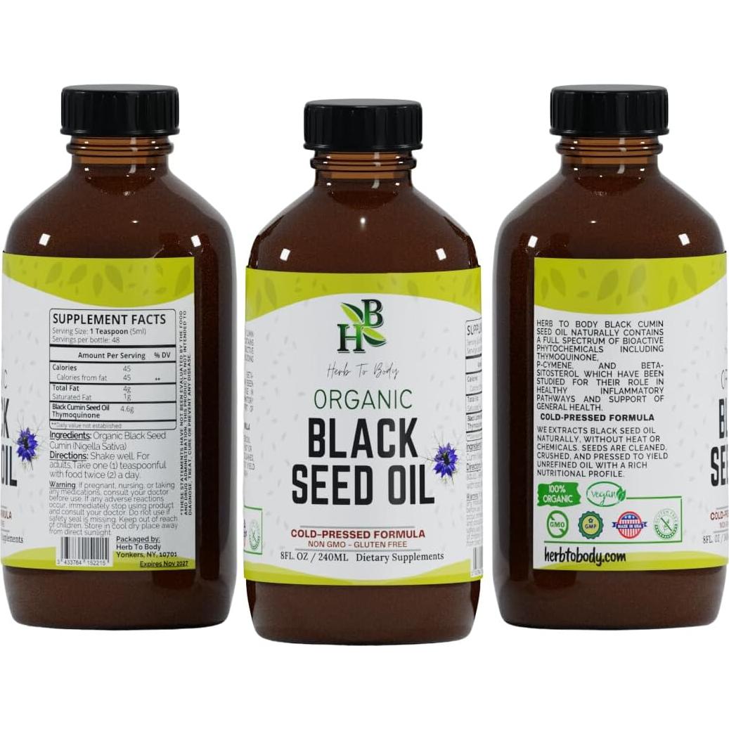 Aceite de Semilla Negra Orgánico Herb To Body 226g Prensado en Frío