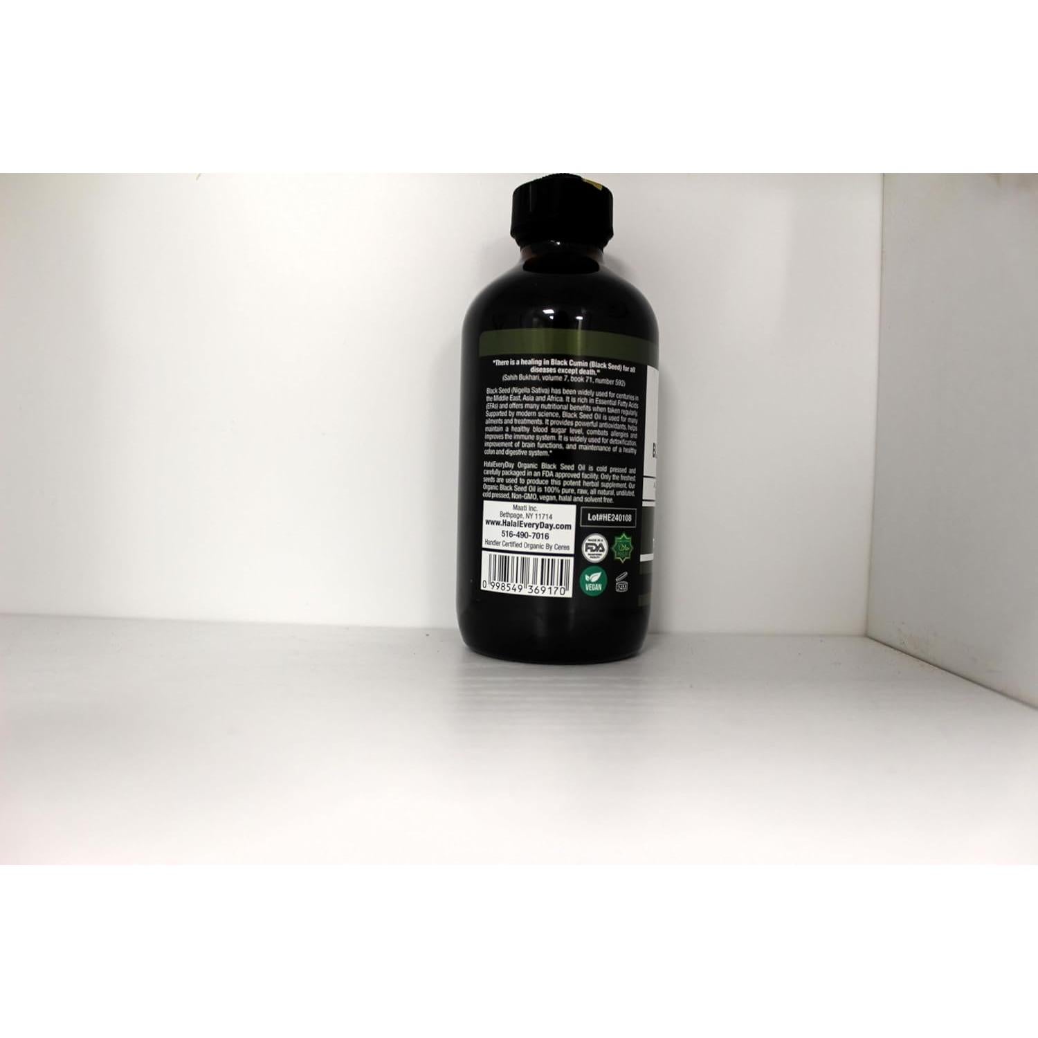 Aceite de Semilla Negra Orgánico HalalEveryDay 113 ml Prensado en Frío