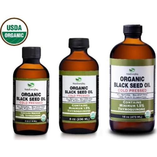 Aceite de Semilla Negra Orgánico HalalEveryDay 113 ml Prensado en Frío