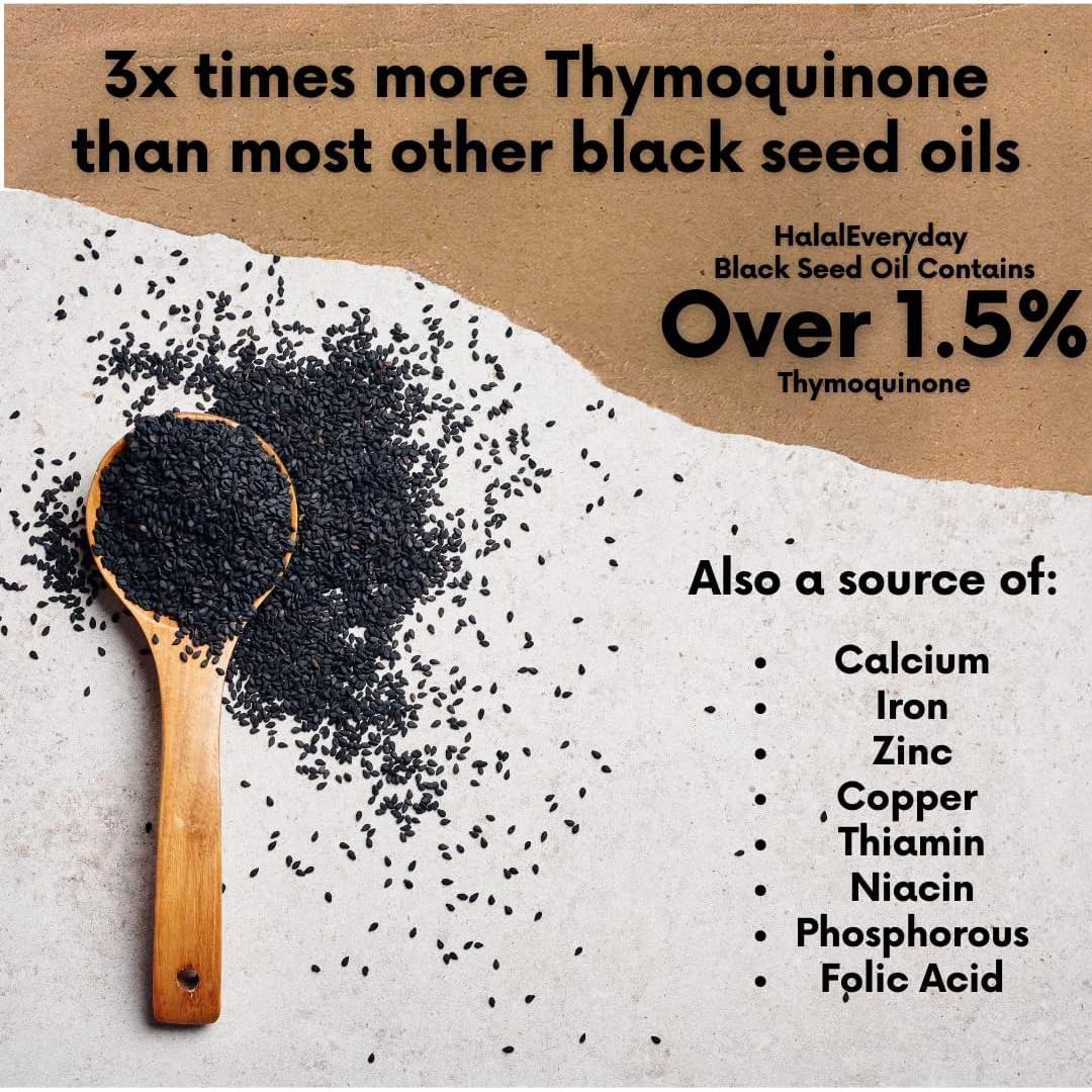 Aceite de Semilla Negra Orgánico HalalEveryDay 113 ml Prensado en Frío