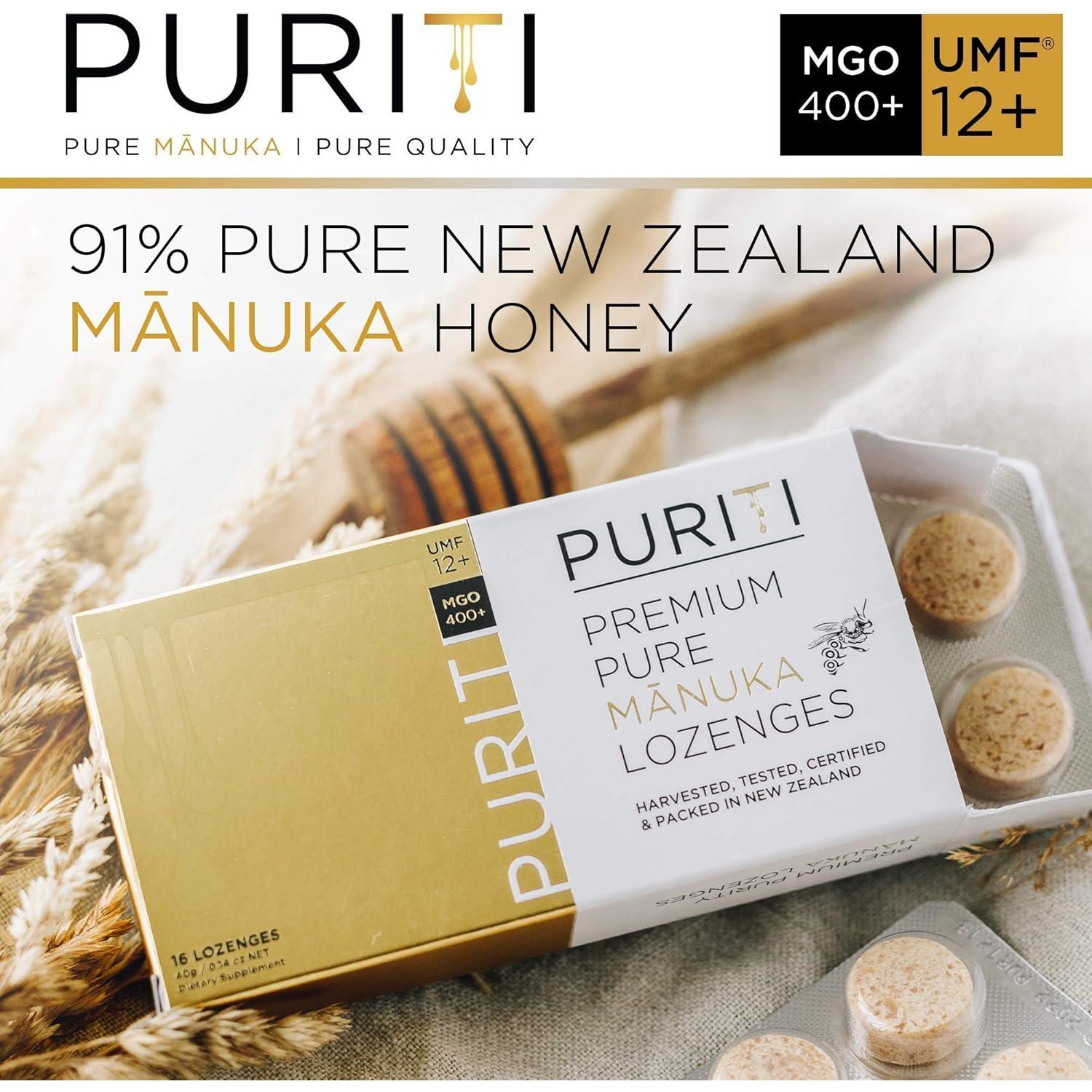 Pastillas de Miel de Manuka PURITI UMF 15+ Sin Azúcar 16 Unidades
