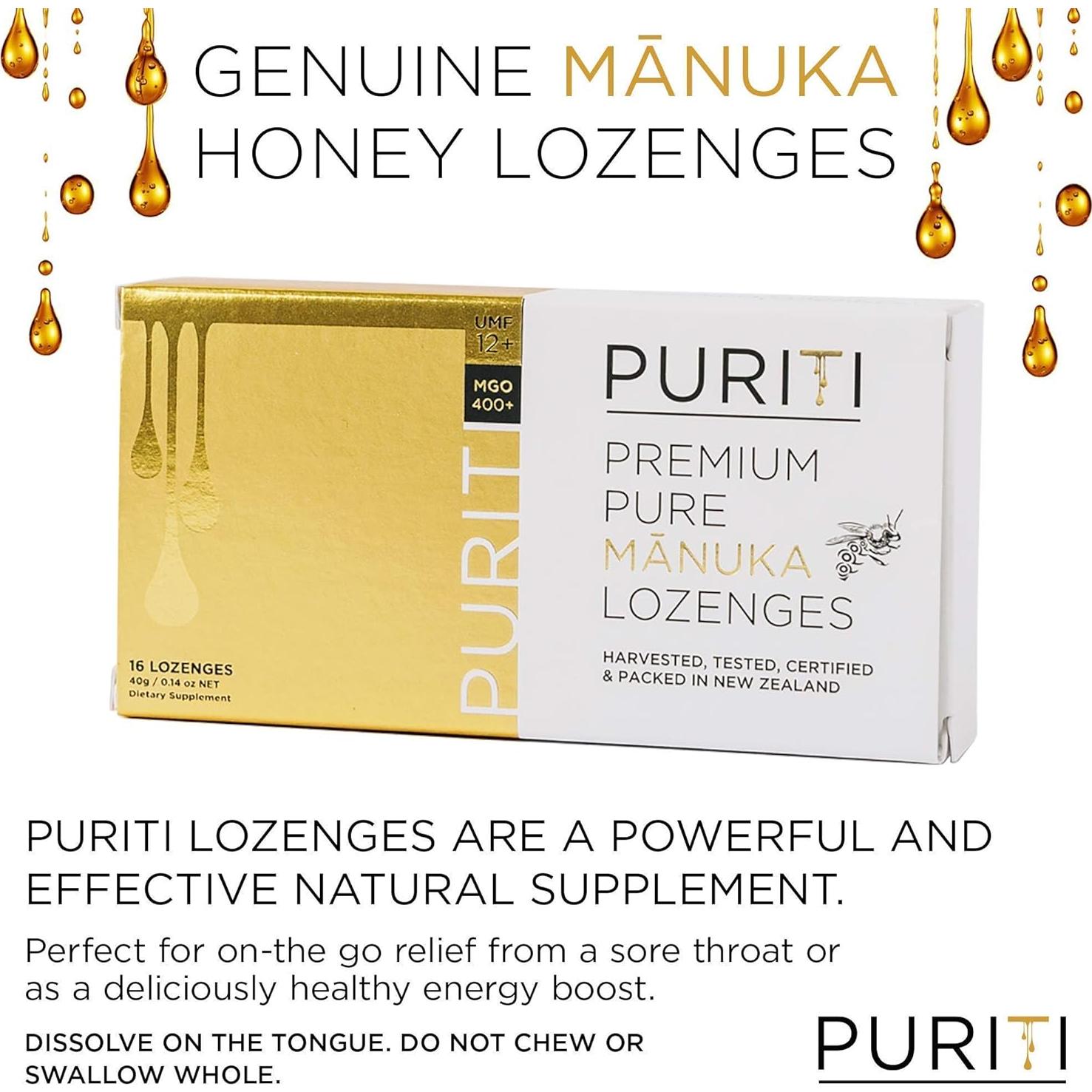 Pastillas de Miel de Manuka PURITI UMF 15+ Sin Azúcar 16 Unidades