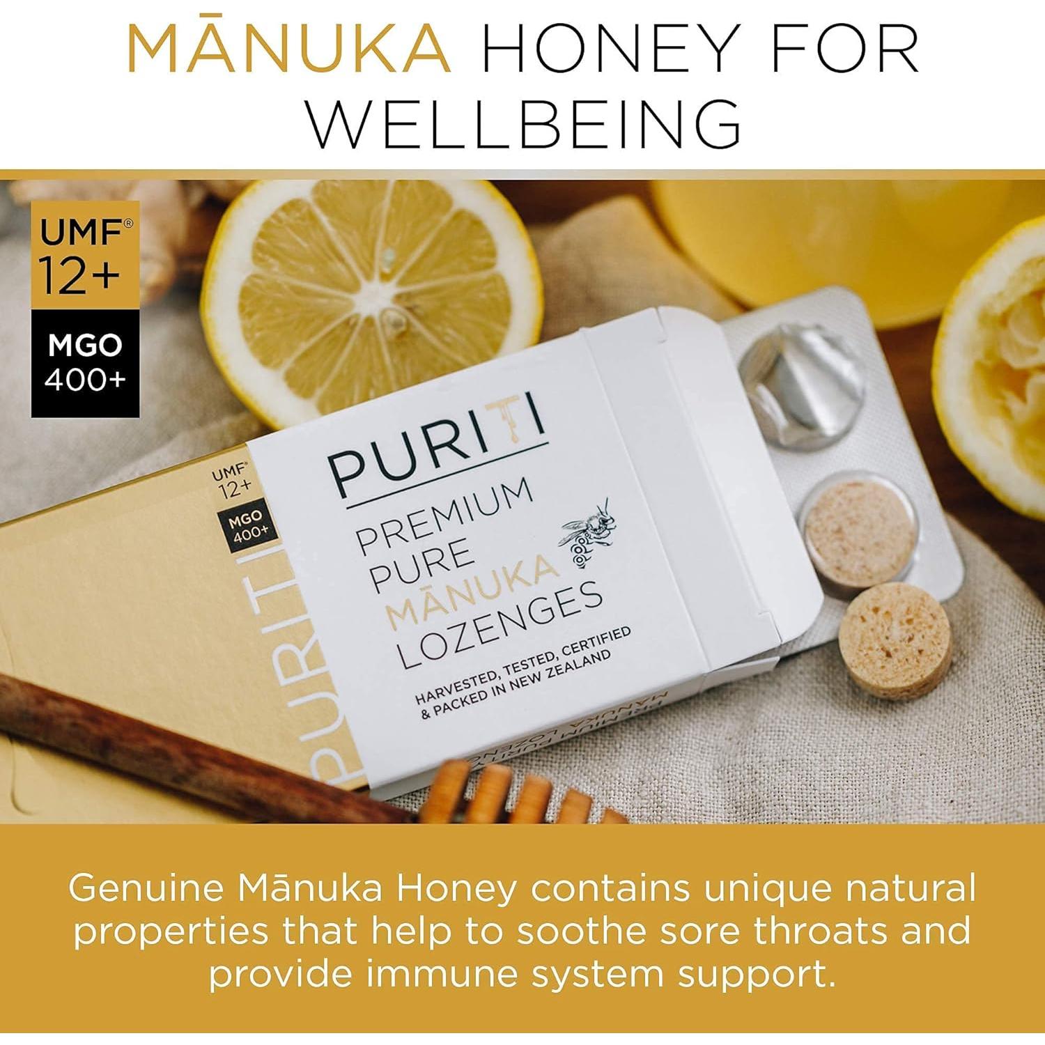 Pastillas de Miel de Manuka PURITI UMF 15+ Sin Azúcar 16 Unidades