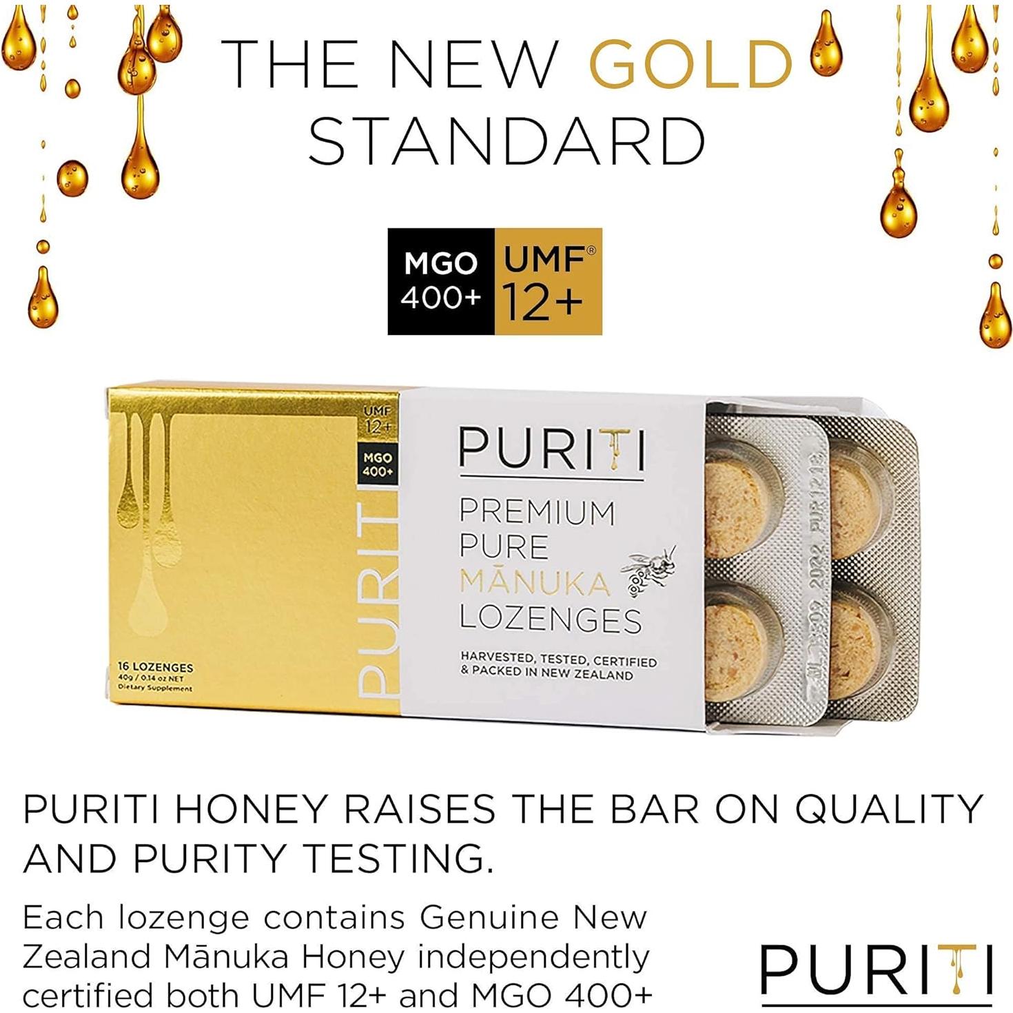 Pastillas de Miel de Manuka PURITI UMF 15+ Sin Azúcar 16 Unidades