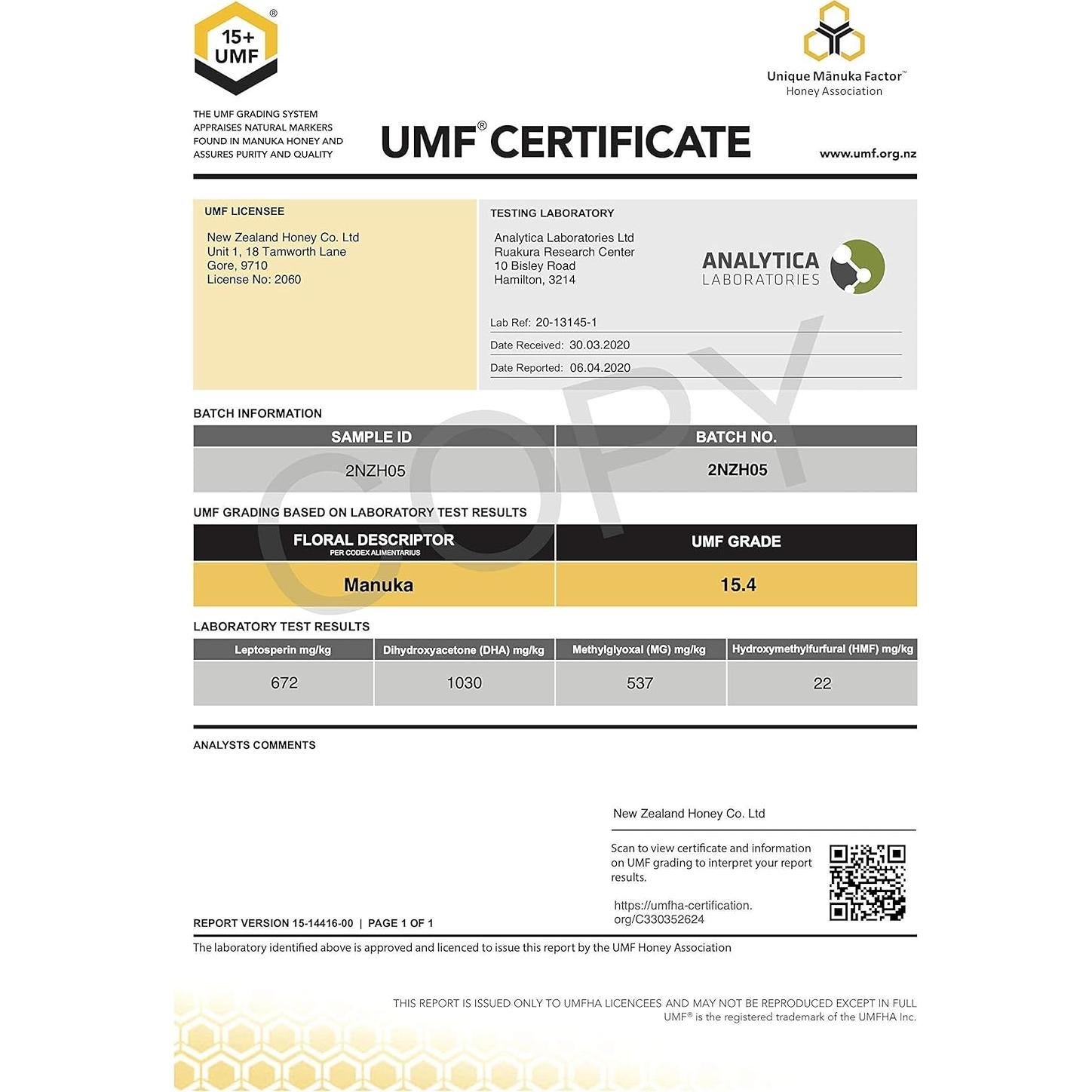 Paquete Especial Miel Manuka Cruda New Zealand Honey Co. UMF 15+ y 20+ 250g