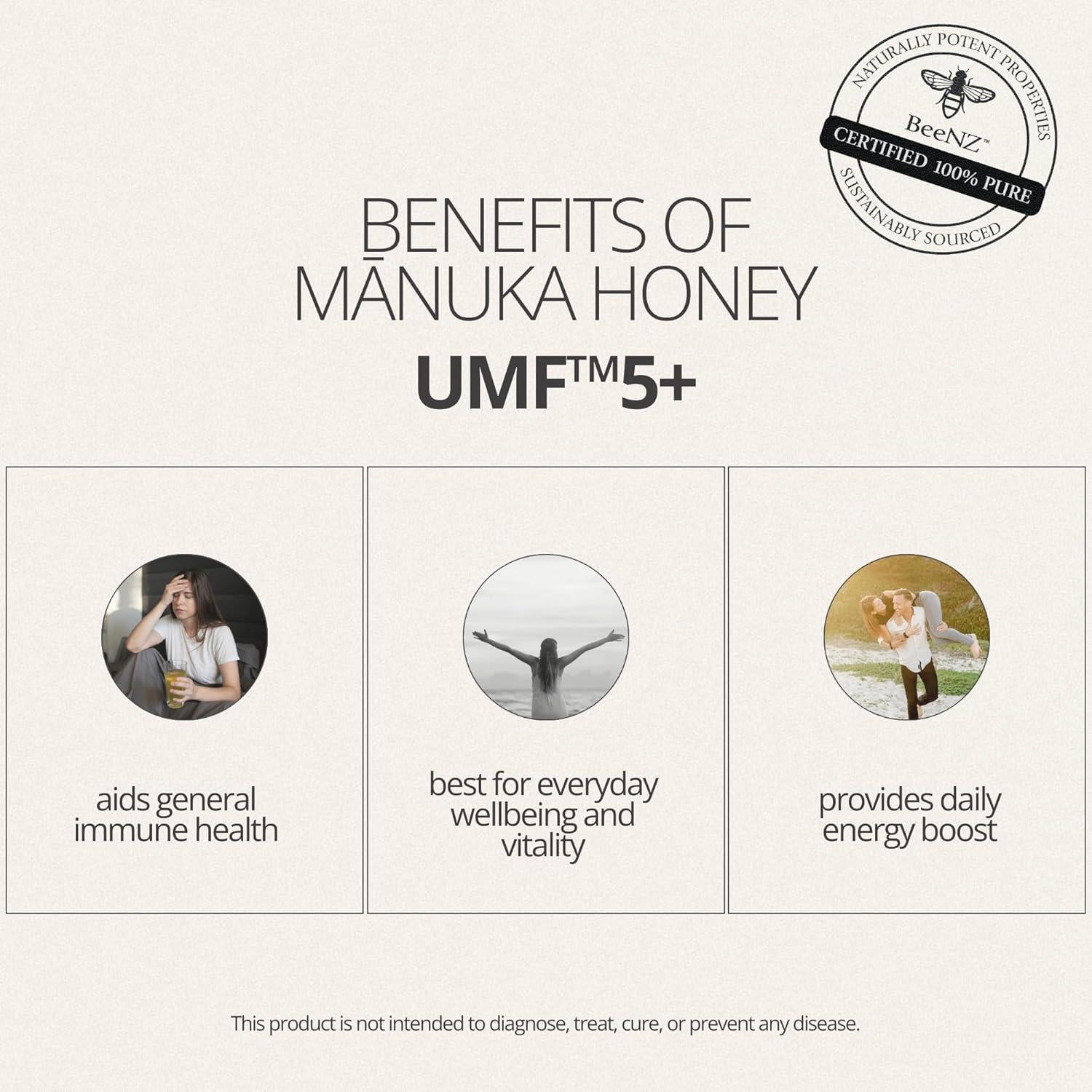 Miel Manuka Cruda BeeNZ UMF 5+ 250g y 500g Sin Azúcar