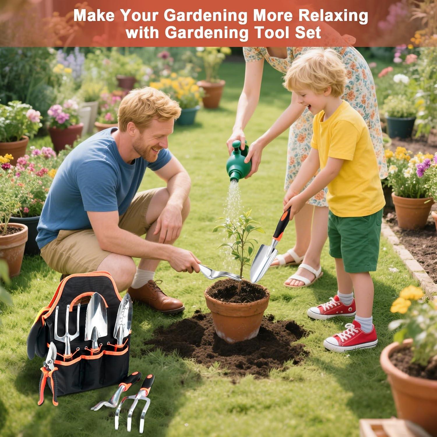 Juego de Herramientas de Jardín MECHEER 8 Piezas con Bolsa Naranja