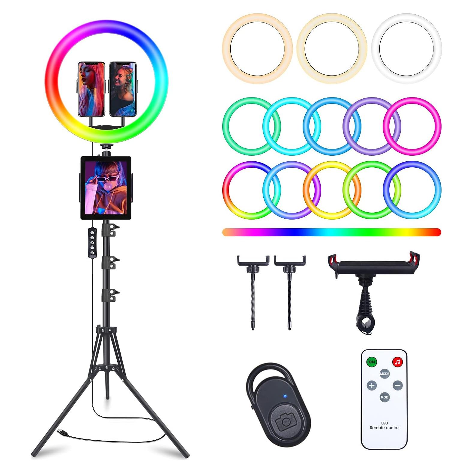 Anillo de Luz LED Herrfilk 33cm con Trípode 193cm y 48 Colores