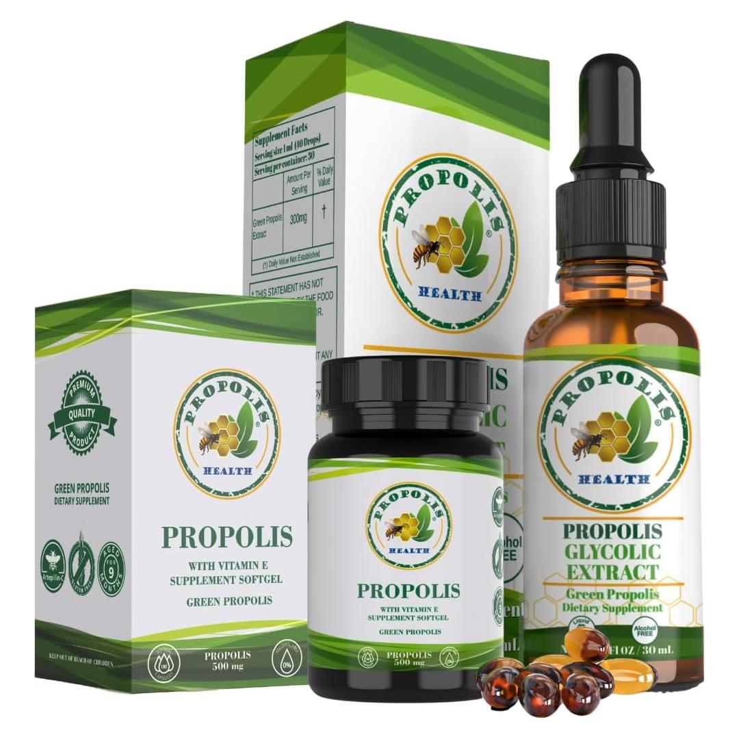 Paquete de Propóleos Brasileños Verdes 1000mg + Extracto Líquido