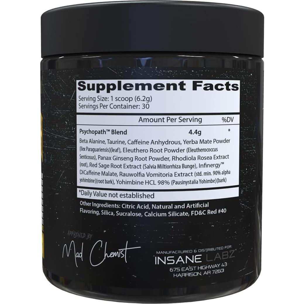 Psicópata Preentrenamiento Insane Labz 186.9g Sabor Fruta Punch