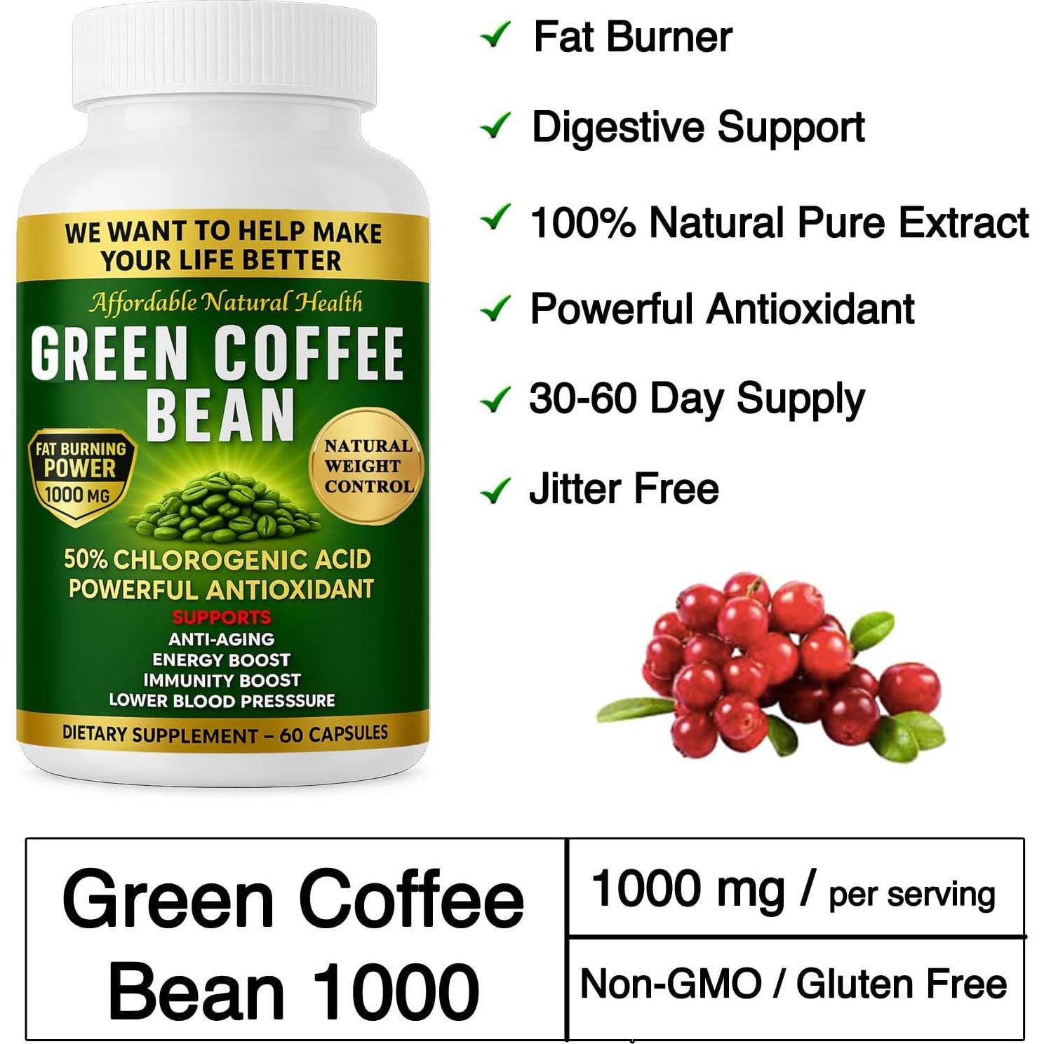 Extracto de Grano de Café Verde Heaven's Gate 1000 mg 360 Cápsulas
