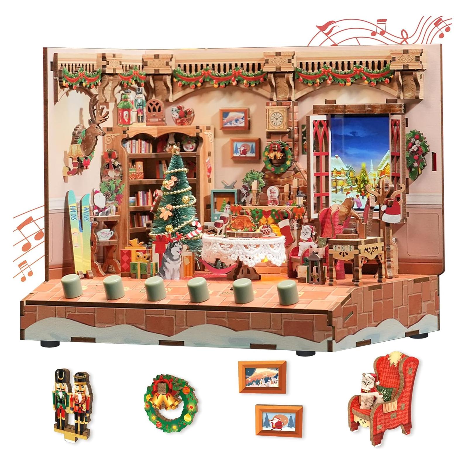 Kit Casa Muñecas DIY Tonecheer Cabaña Navidad con Música