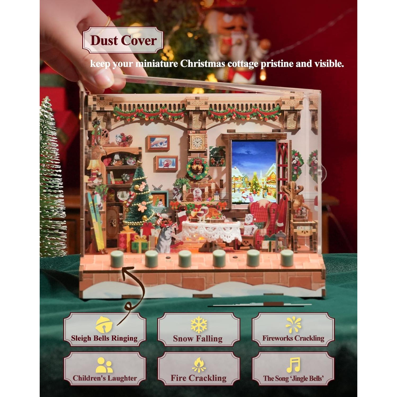 Kit Casa Muñecas DIY Tonecheer Cabaña Navidad con Música