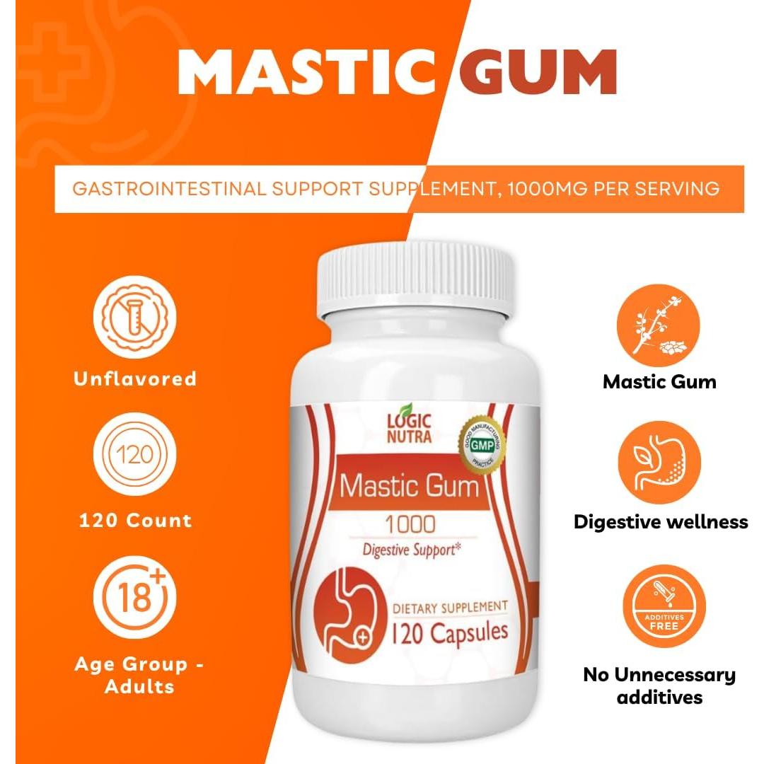 Cápsulas de Goma Mástica Logic Nutra 1000mg - 120 Unidades