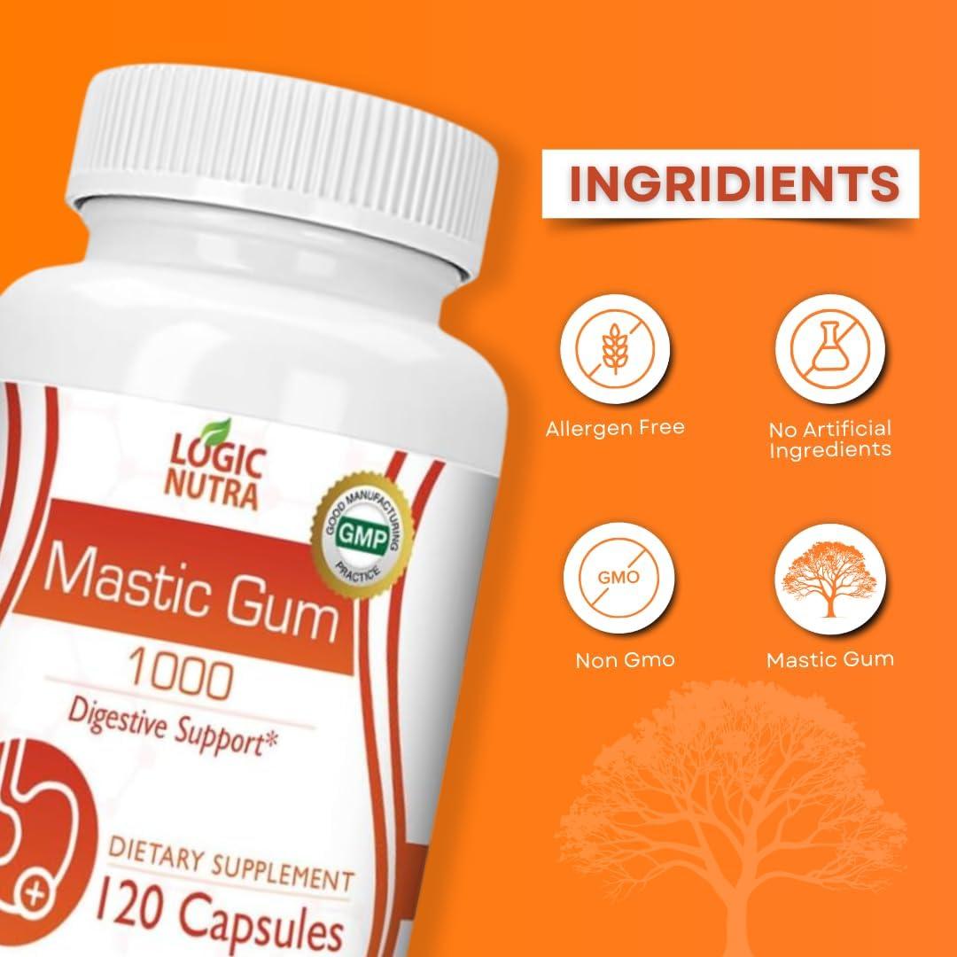 Cápsulas de Goma Mástica Logic Nutra 1000mg - 120 Unidades