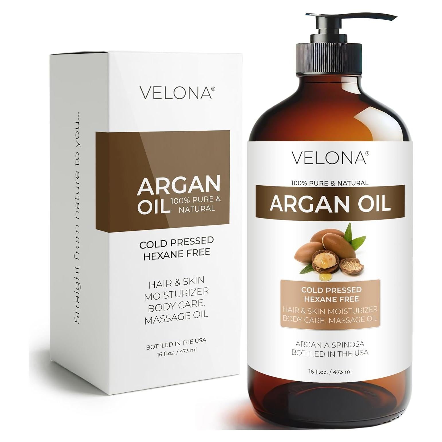 Aceite de Argán Velona 473 ml - 100% Puro y Natural