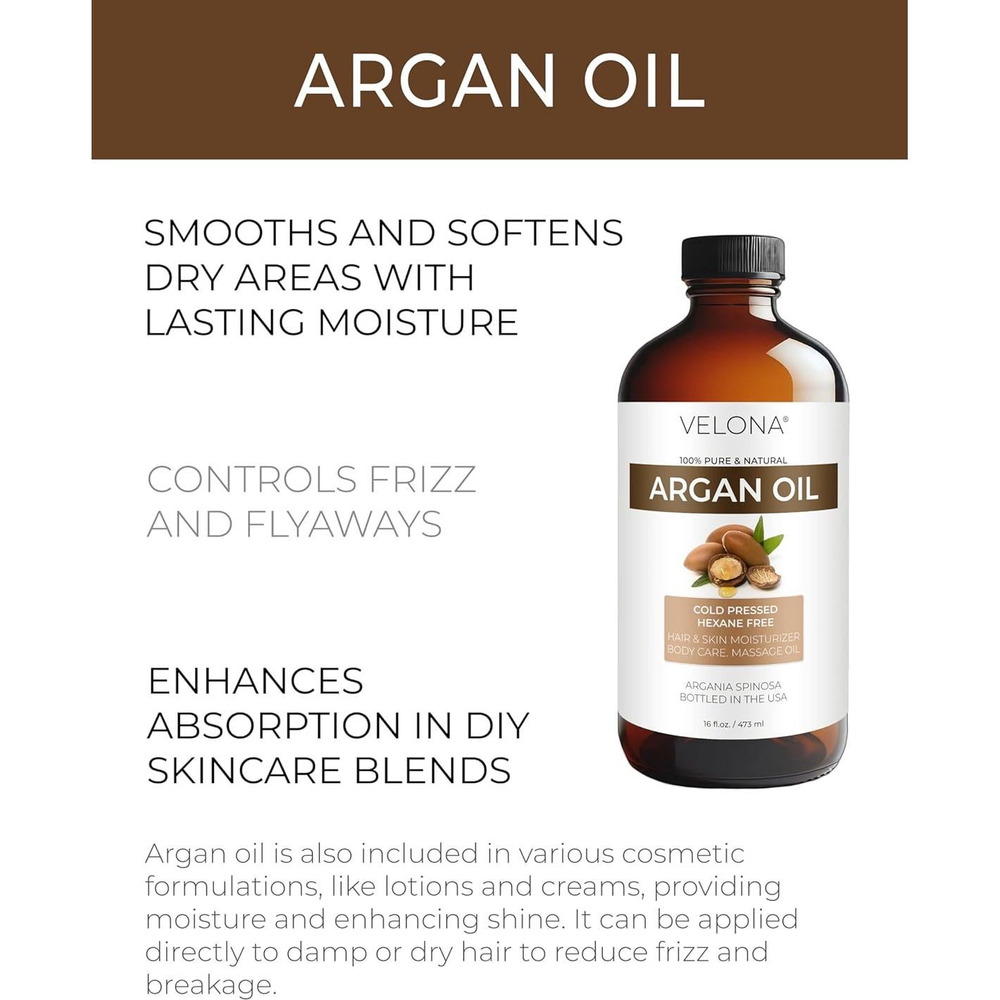 Aceite de Argán Velona 473 ml - 100% Puro y Natural