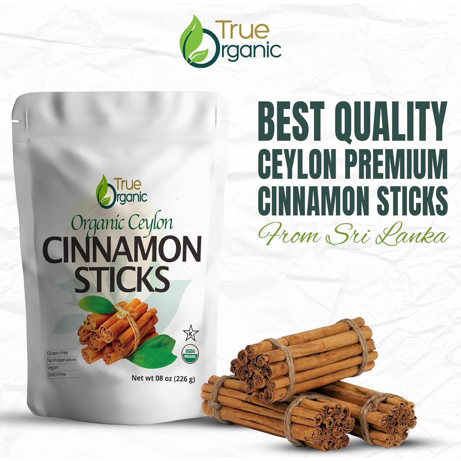 Canela de Ceilán Orgánica en Palitos Verdadero 227g Grado Premium