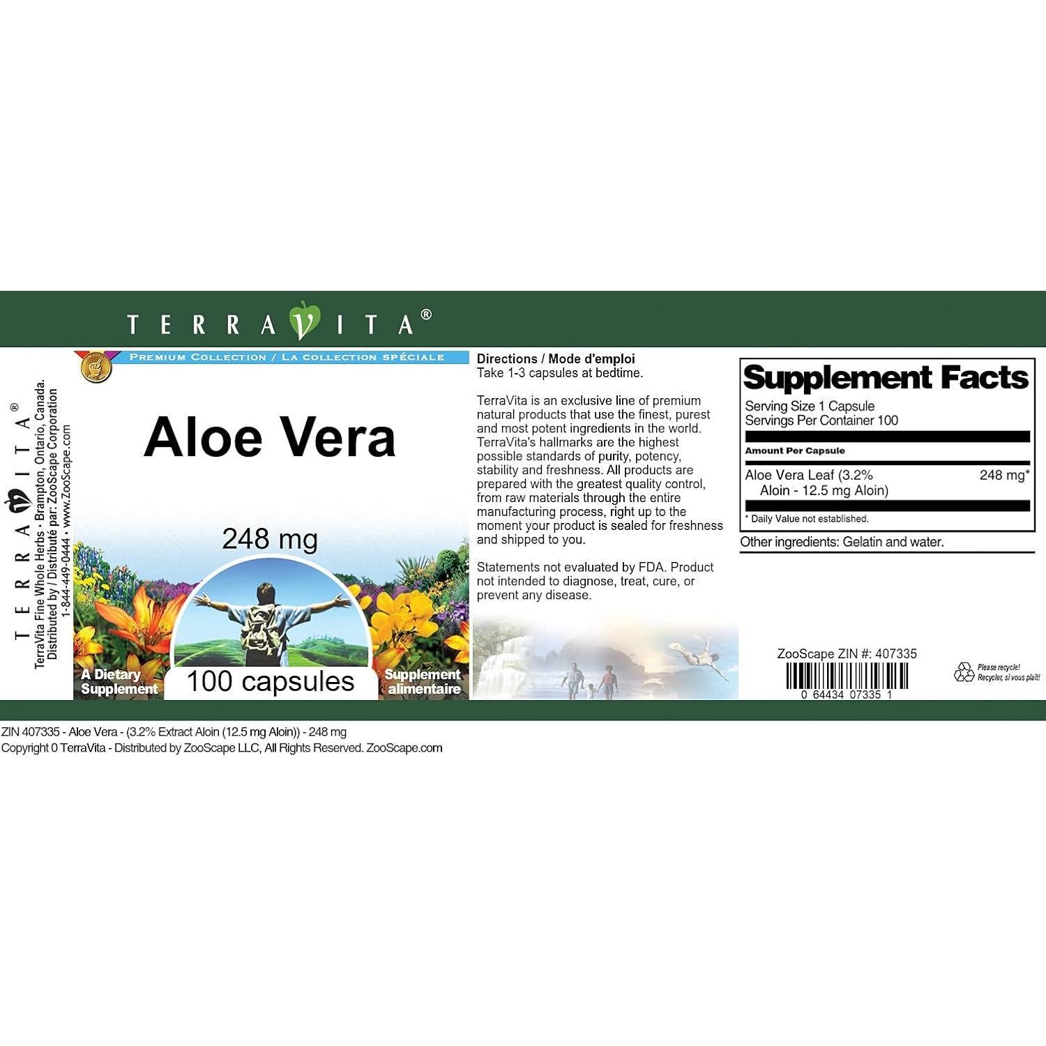 Cápsulas de Aloe Vera TerraVita 248 mg - 100 unidades