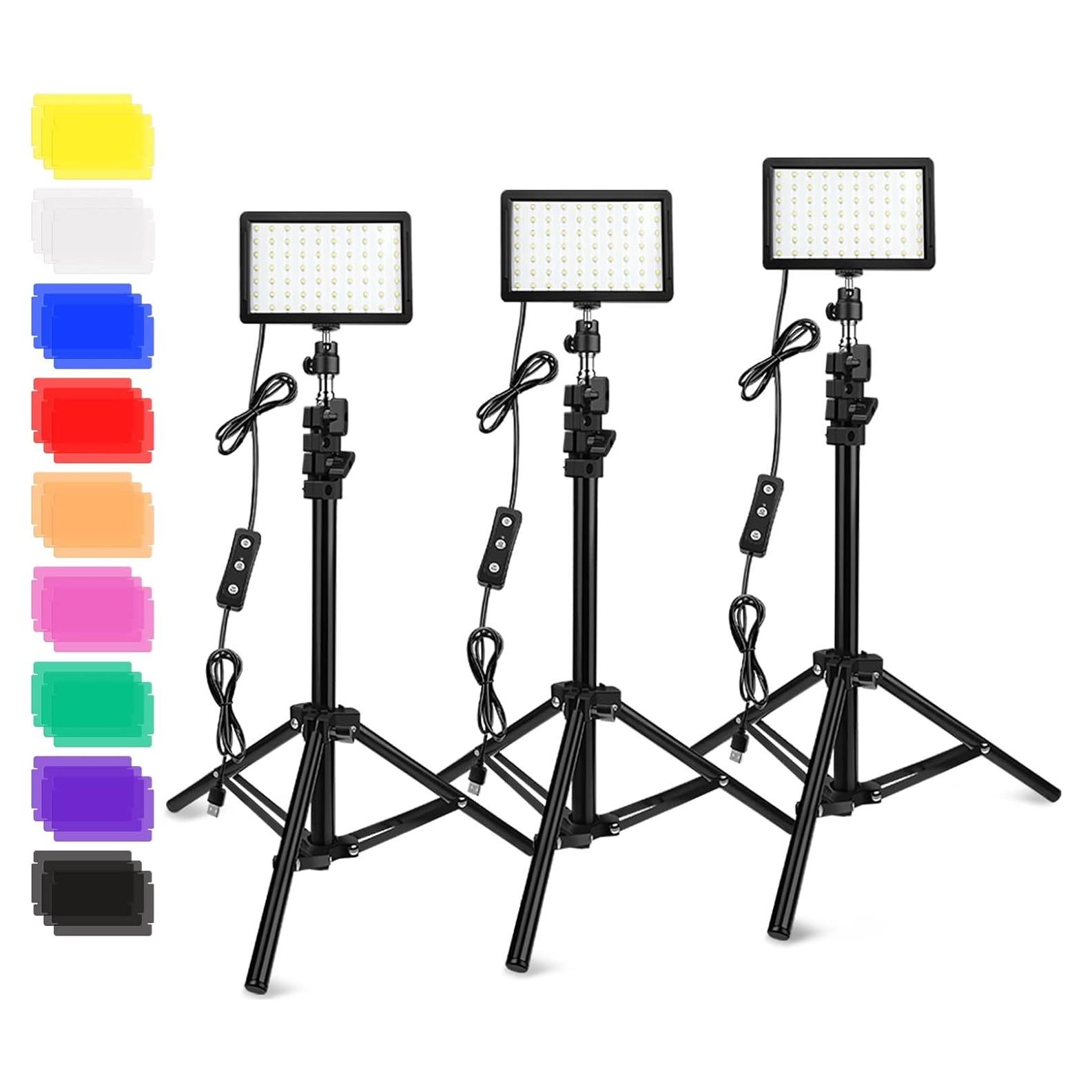 Kit de Iluminación LED Obeamiu 3 Luces USB 5600K con Trípode