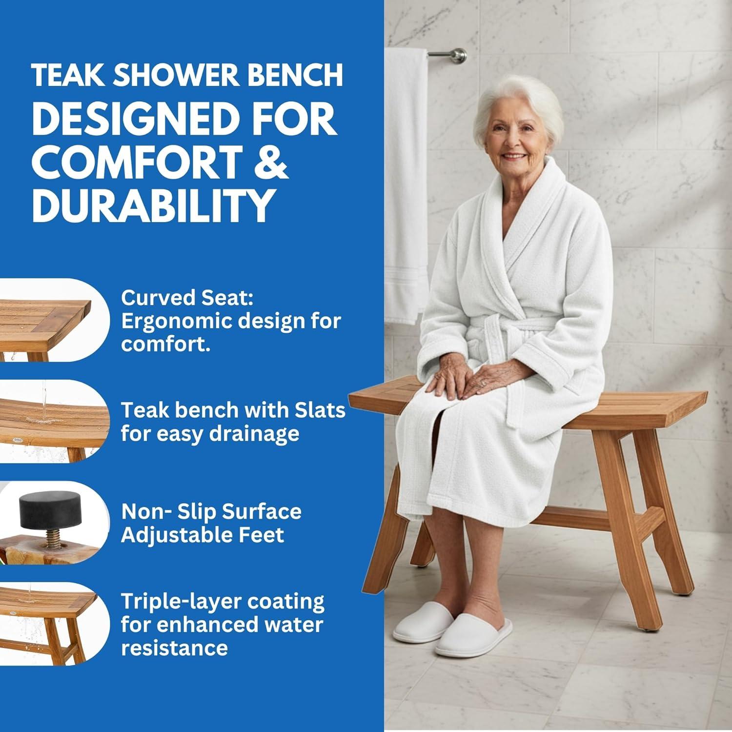 Banco de Ducha de Madera de Teak EcoDecors 71 cm Natural