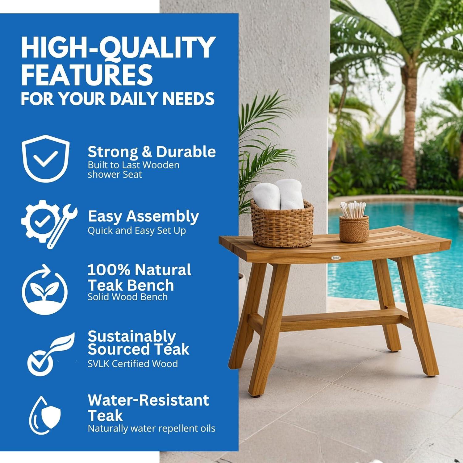 Banco de Ducha de Madera de Teak EcoDecors 71 cm Natural