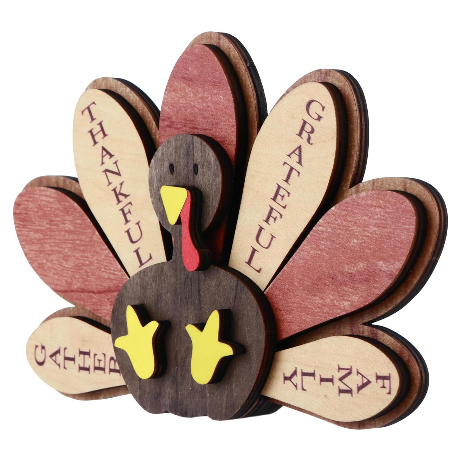 Decoración de Mesa de Acción de Gracias Pavo de Madera Familia HH