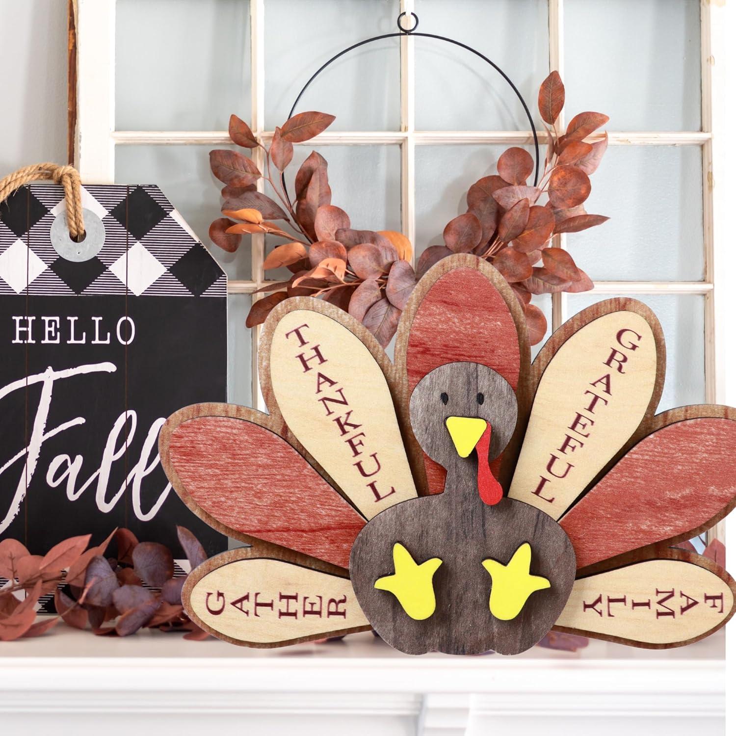 Decoración de Mesa de Acción de Gracias Pavo de Madera Familia HH