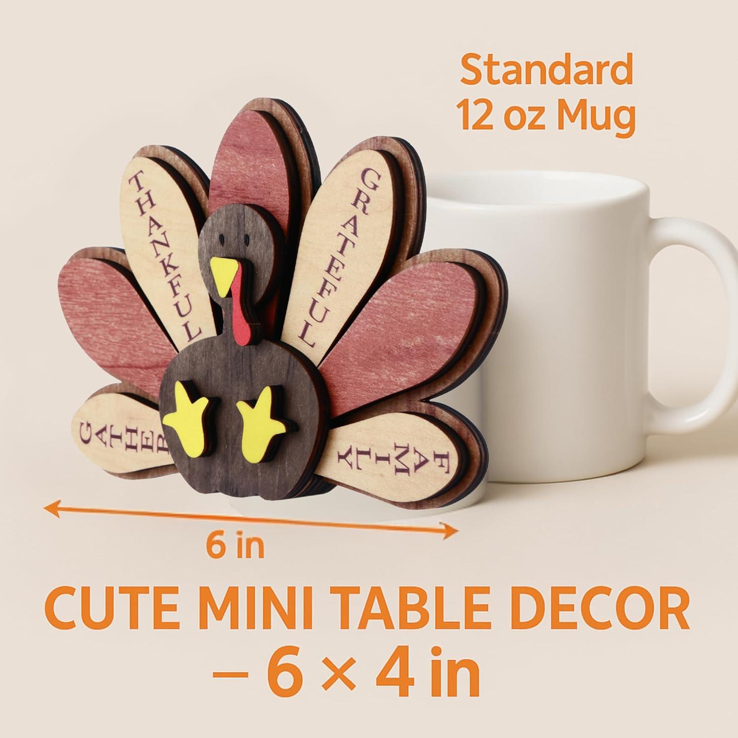 Decoración de Mesa de Acción de Gracias Pavo de Madera Familia HH