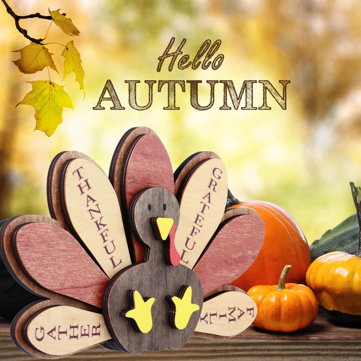 Decoración de Mesa de Acción de Gracias Pavo de Madera Familia HH