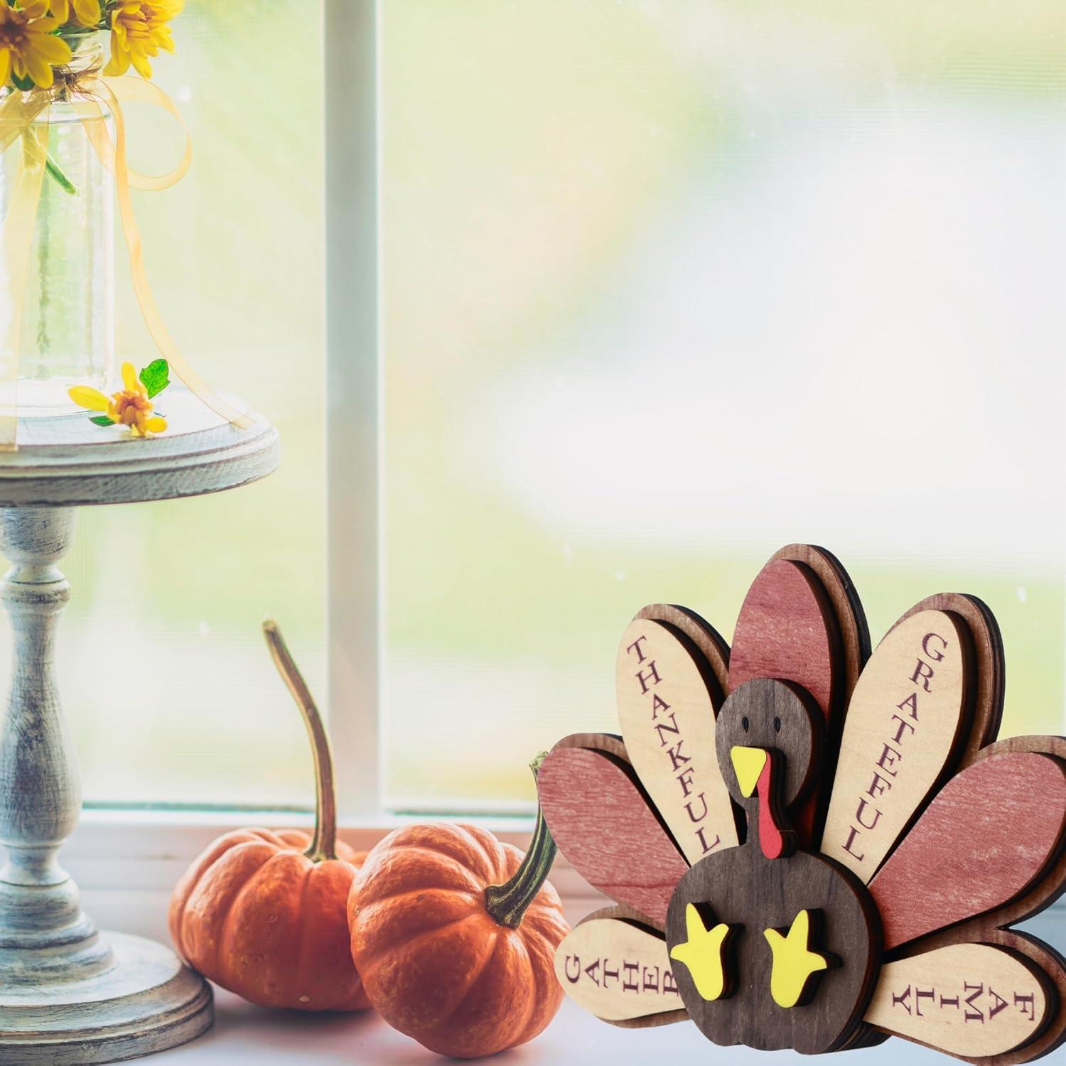 Decoración de Mesa de Acción de Gracias Pavo de Madera Familia HH