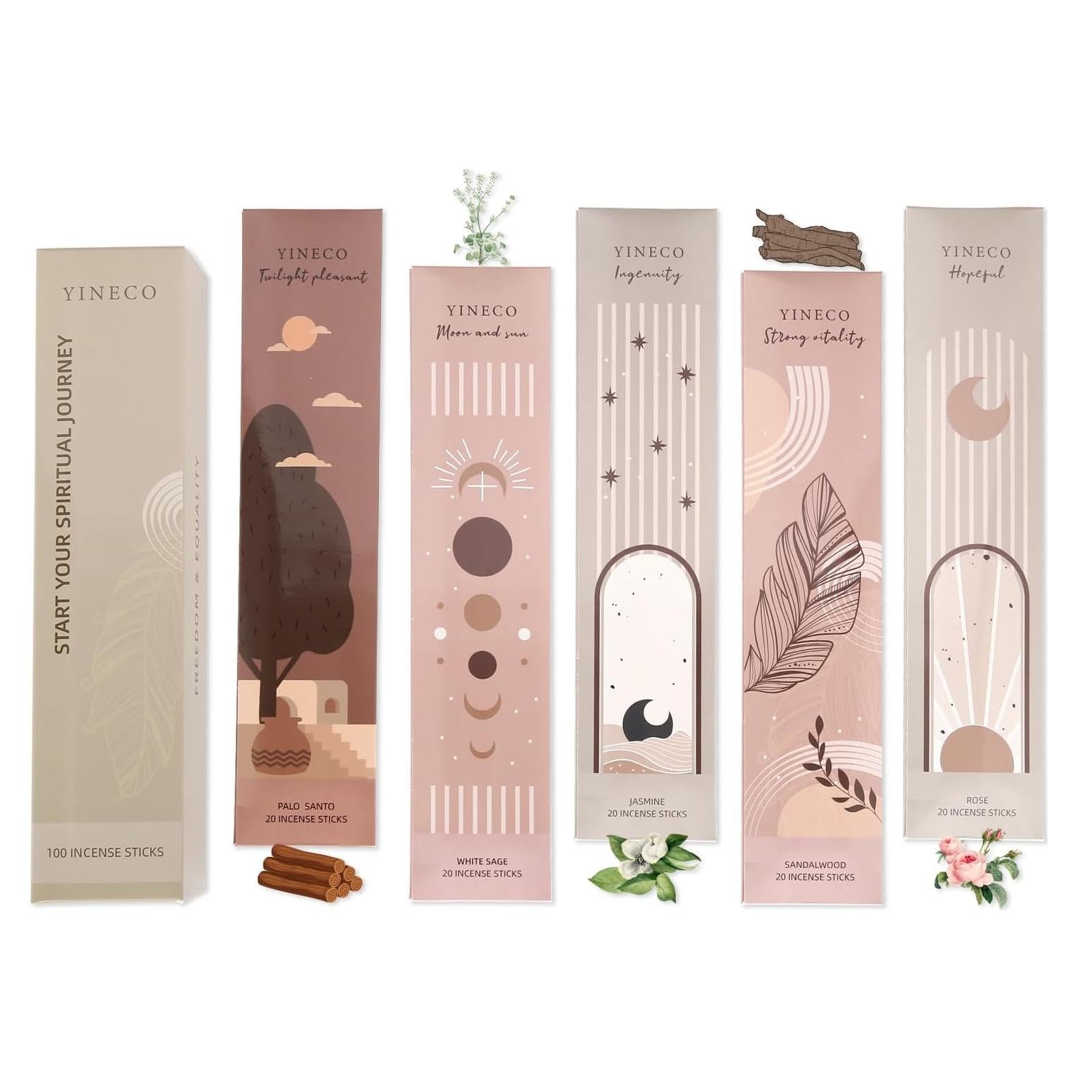 Paquete de 100 Varitas de Incienso YINECO - 6 Aromas Naturales